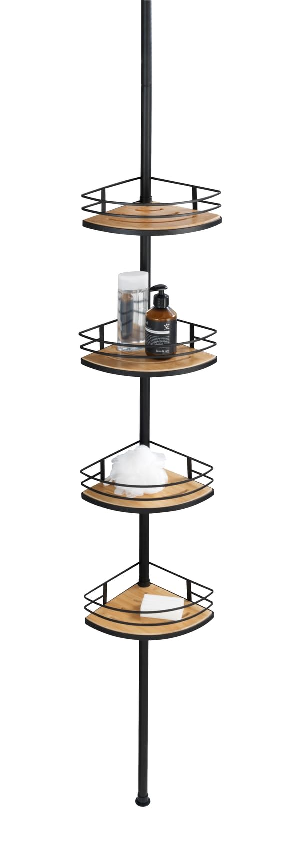 WENKO Teleskop-Eckregal Mod. Dolcedo Bambus, klemmbares Badregal mit 4 Ablagen für Shampoo, Duschgel