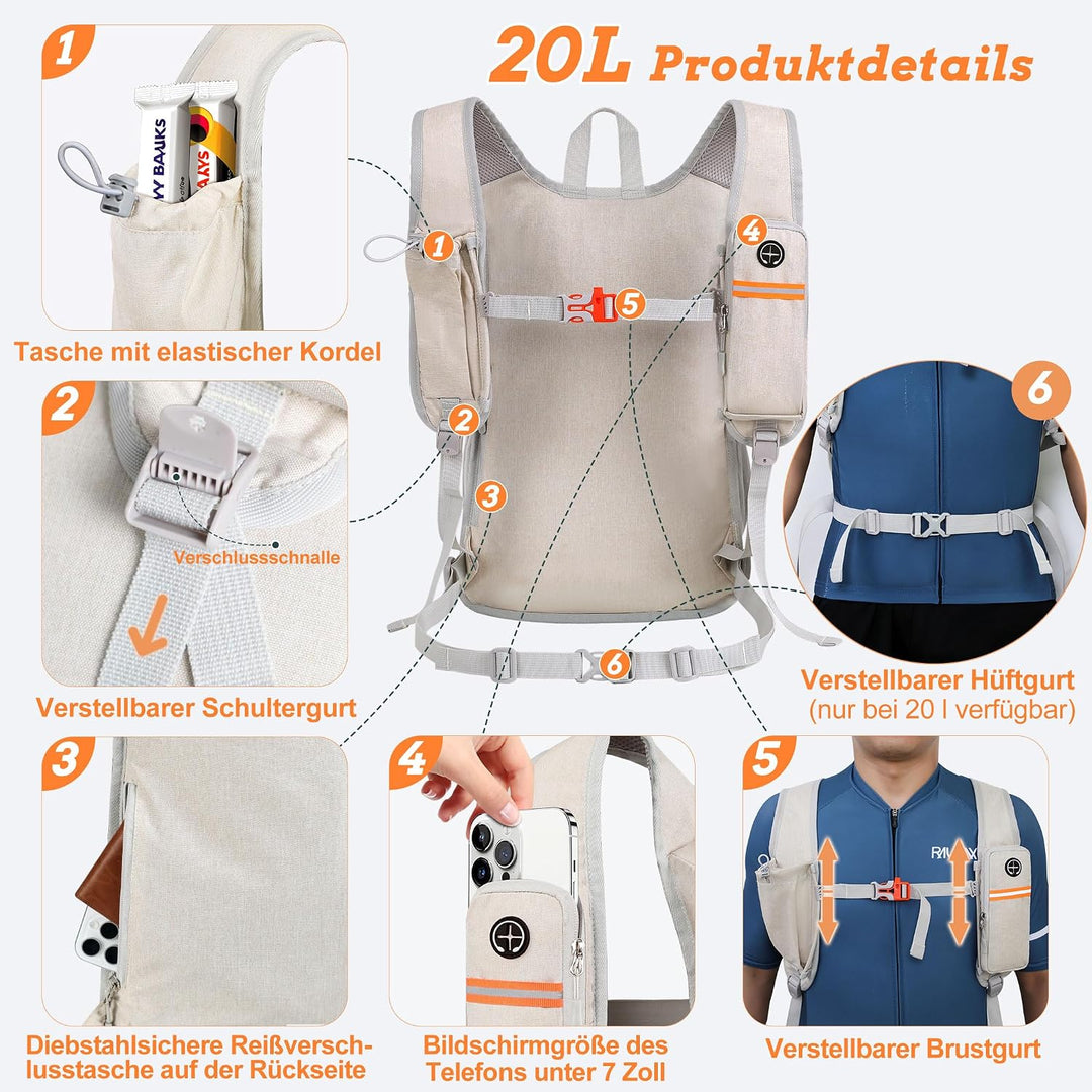 BECOJADDE 18L Wanderrucksack Herren Kleiner Rucksack Damen Leichter Daypack Tagesrucksack Faltbarer