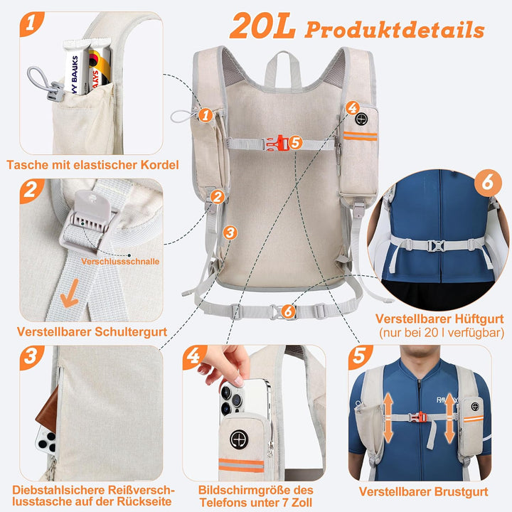BECOJADDE 18L Wanderrucksack Herren Kleiner Rucksack Damen Leichter Daypack Tagesrucksack Faltbarer