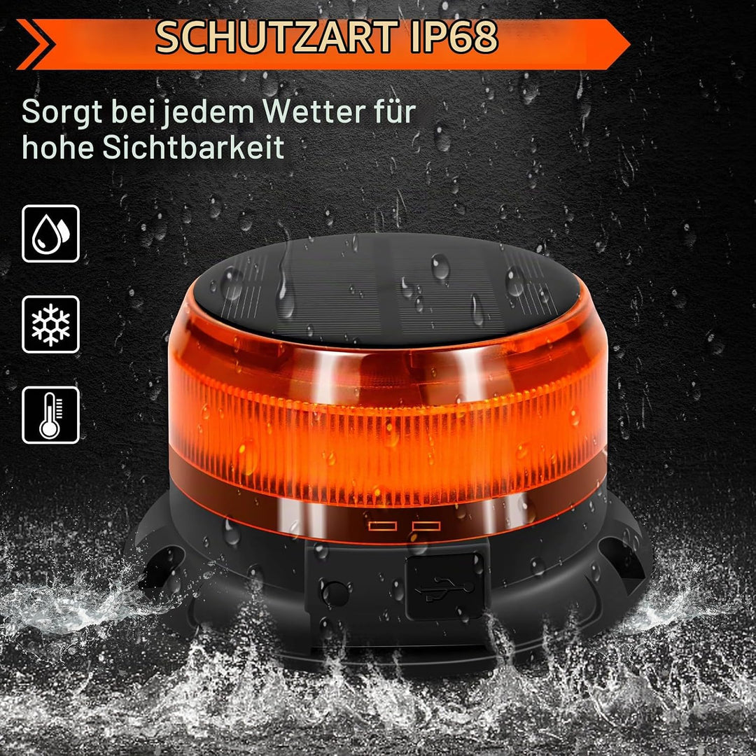 antom rundumleuchte akku Solarenergie 9 Blitzmuster 12V 24V Gelb Warnleuchte led magnet mit 1 Meters