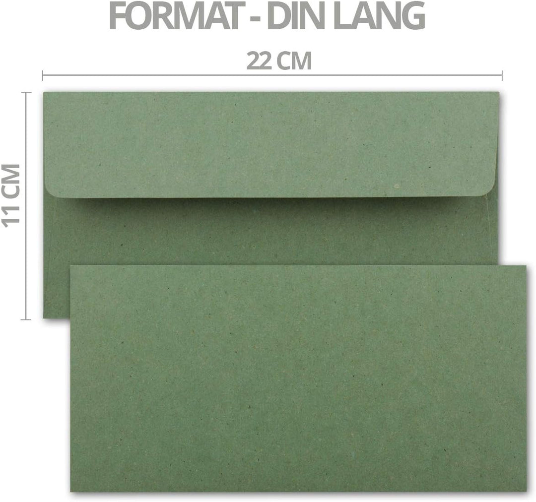 1000x Kraftpapier-Umschläge DIN Lang - Grün - Haftklebung 11 x 22 cm - Brief-Umschläge aus Recycling