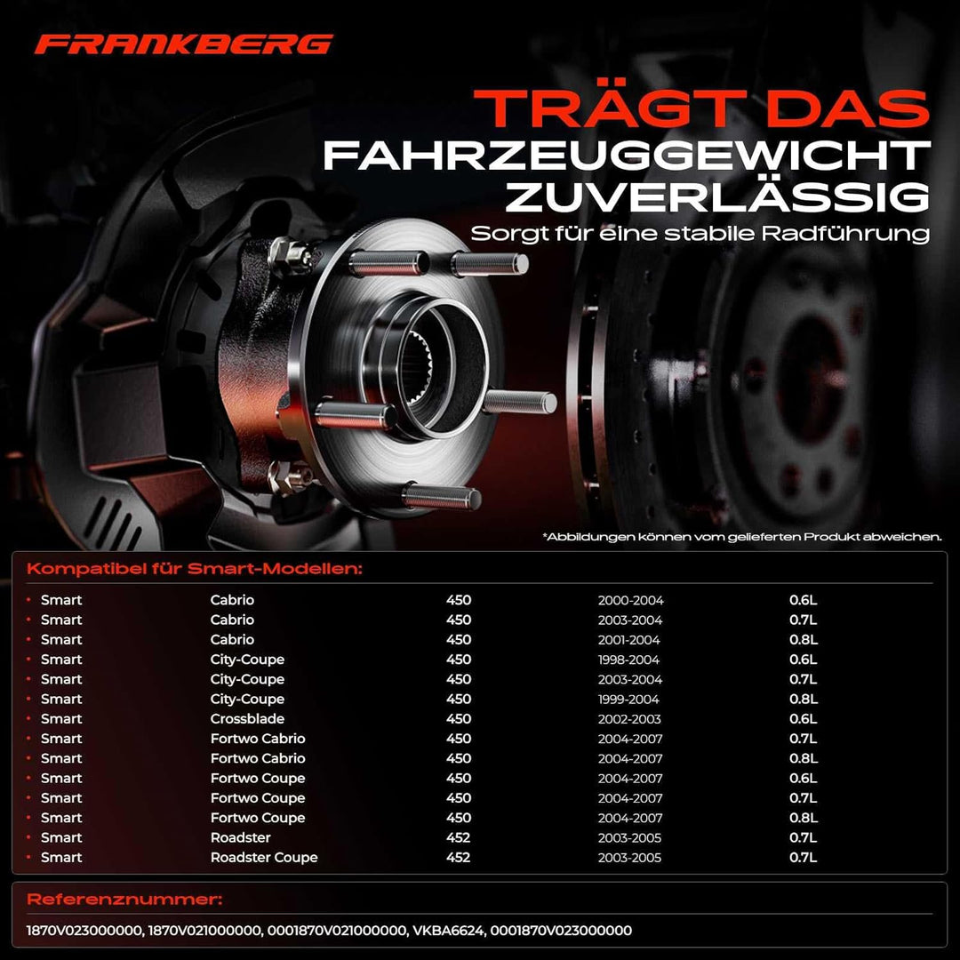 Frankberg 1x Radnabe Radlagersatz Vorderachse Links oder Rechts Kompatibel mit Cabrio 450 2000-2004
