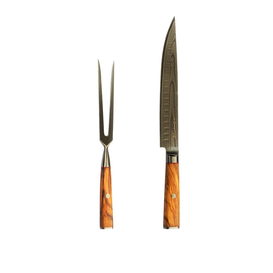 Kitchen Luxe Damast Schneidset Deluxe – Premium Tranchierbesteck mit 67-Lagen-Damastklinge HRC60 und