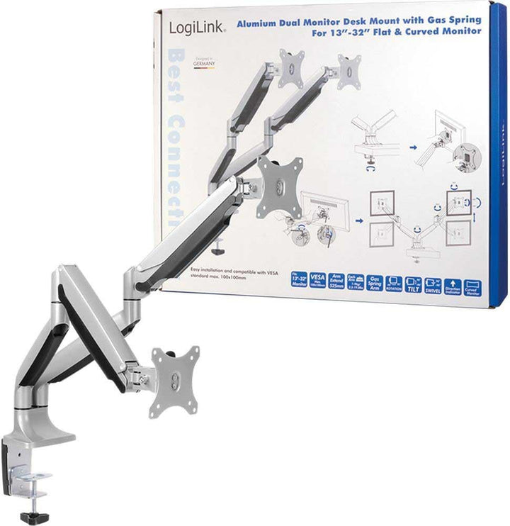 LogiLink BP0043 2-fach Aluminium Monitor-Schreibtischhalterung 33-81,3 cm (13-32 Zoll) silber BP0043