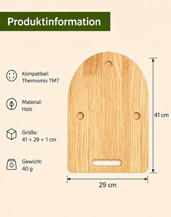 Gleitbrett für Thermomix TM7, Brett für Thermomix mit Rollen &amp; Gummifüssen, Schützt die Waage, Robus