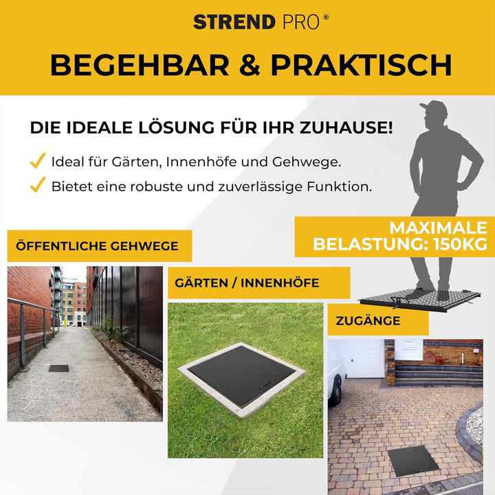 STREND PRO Schachtabdeckung 50x50 cm - 3mm METALL Schachtdeckel 500x500 | Begehbar, UV-beständig, Ab