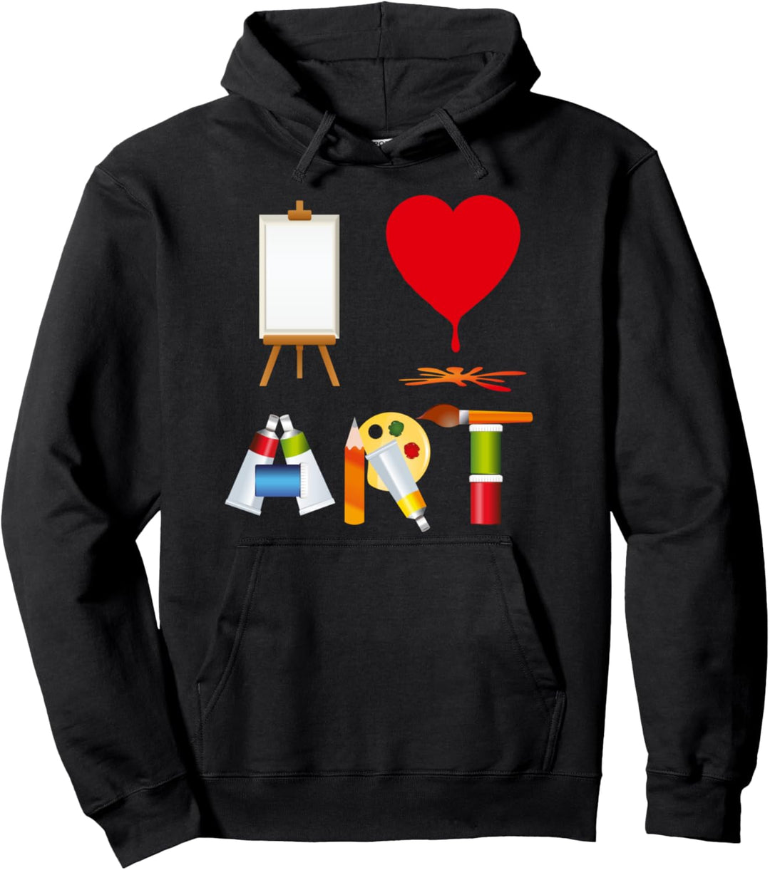 I Love Art Kids Funny Colorful Little Artist And Crafts Pullover Hoodie