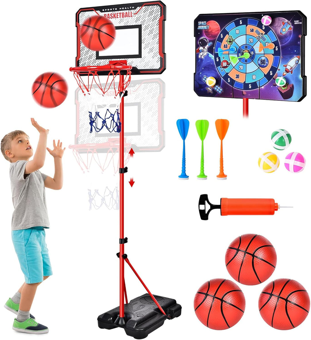 Herenear Basketballkorb für Kinder, Höhenverstellbar 107-193cm, Tragbar Indoor Outdoor, Kinderspielz