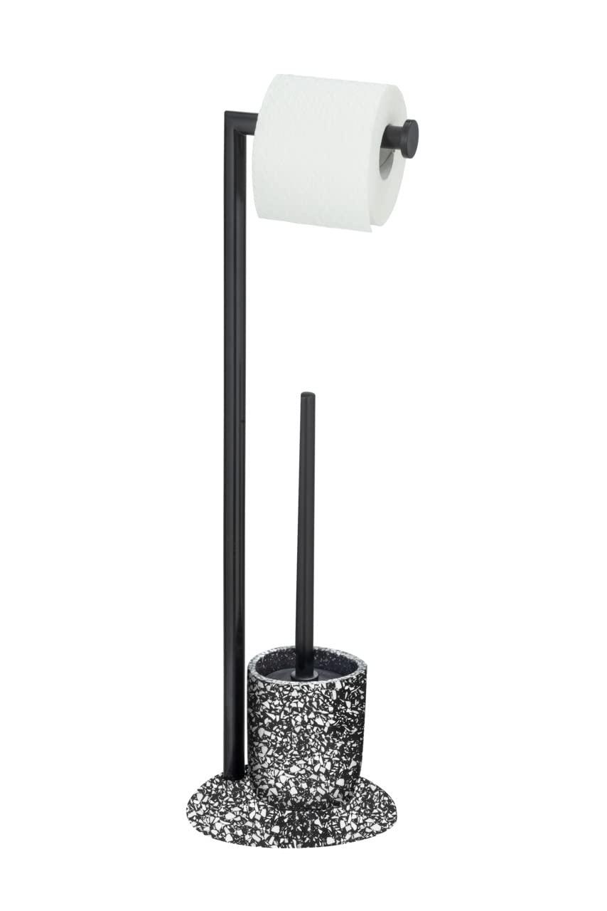 WENKO WC-Garnitur Terrazzo, inklusive WC-Bürste in Schwarz mit auswechselbarem Bürstenkopf und Rolle