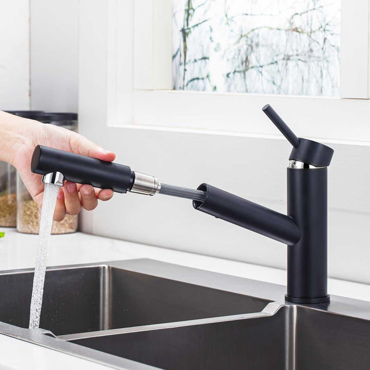 ONECE Wasserhahn Küche Schwarz mit ausziehbar, Spültischarmatur aus Edelstahl SUS304, Küchenarmatur