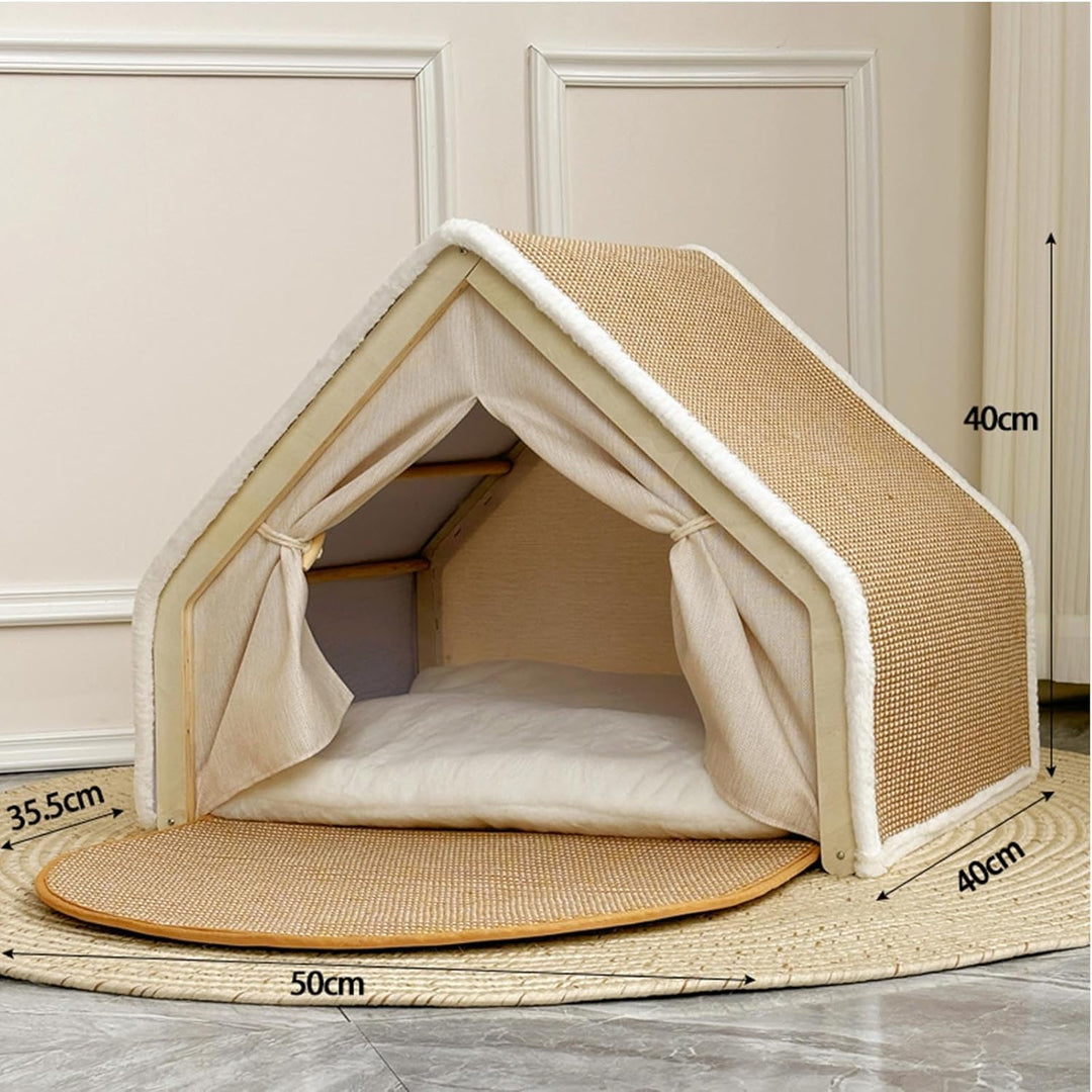 Katzenhaus Katzenzelt Sisal Kratzbrett, 2-in-1 Holz Katzenzelt Drinnen &amp; Kratzbrett Katze, Katzenhöh