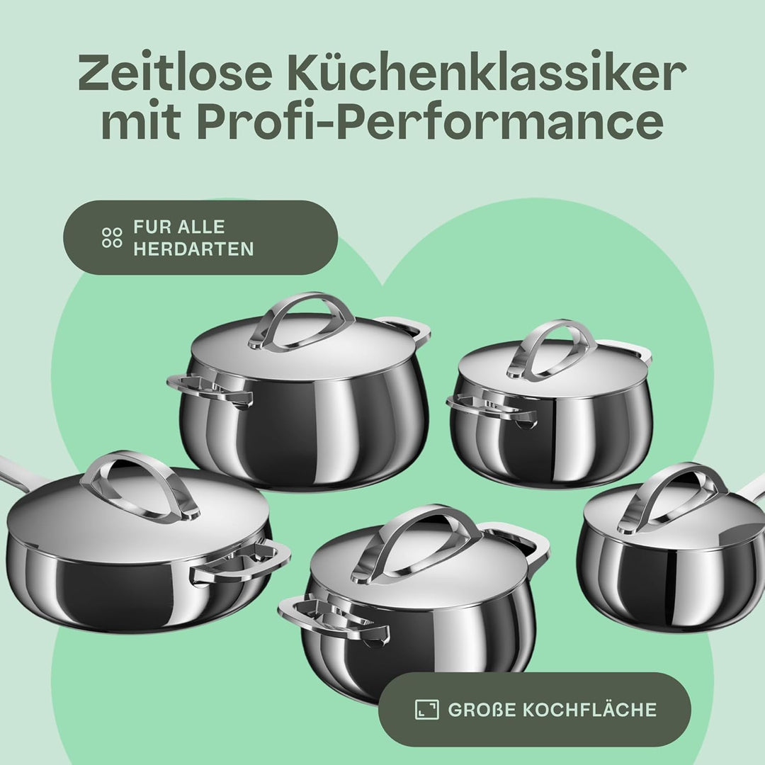BergHOFF Home Topfset Edelstahl – 10-tlg. – Kochtopf Set mit Deckel - Töpfe Set Induktion, Ceran-, G