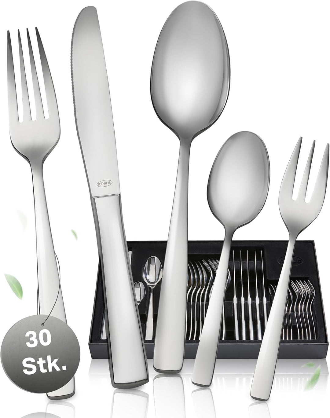 RÖSLE ELEGANCE Besteck 30-teilig, Hochwertiges Essbesteckset für 6 Personen aus Edelstahl 18/10, Kli