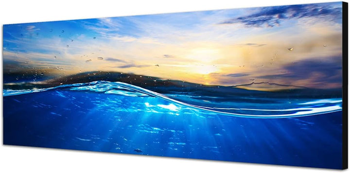 Paul Sinus Art Panoramabild auf Leinwand und Keilrahmen 150x50cm Wasser Welle Sonnenuntergang Luftbl
