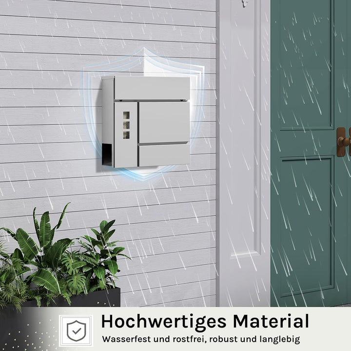 WOLTU Briefkasten Postkasten mit Zeitungsfach Sichtfenstern Klappdeckel, Wandbriefkasten abschliessb