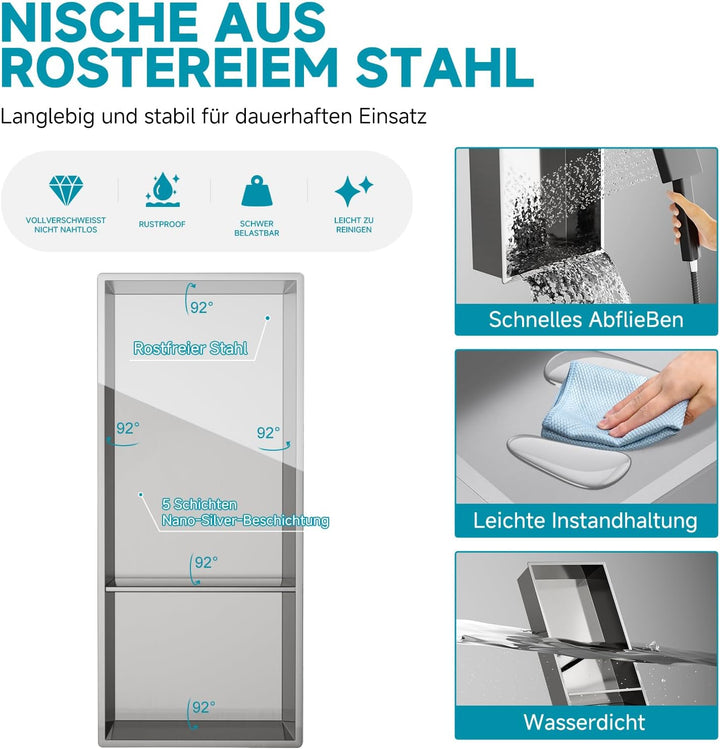 Wandnische Dusche 25x60cm(25x40,25x20cm), Integrierte Fliesenlose Duschablage Einbau Unterputz, Dopp
