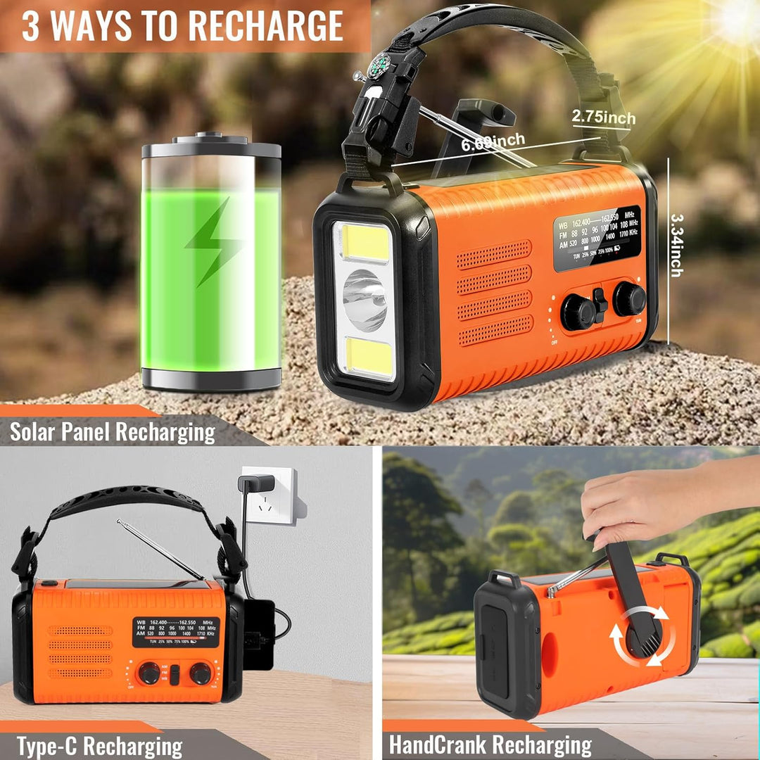 20000mAh Notfallradio, Solar-Hand Kurbelradio AM/FM-Wetterradio, batteriebetrieben mit Handy-Ladeger