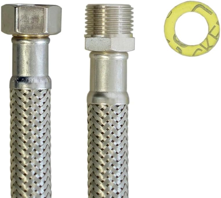 H2O-Flex® Panzerschlauch 1/2"ÜM x 1/2"AG, Flexschlauch DN13 für Sanitär mit Trinkwasserzulassung, 30