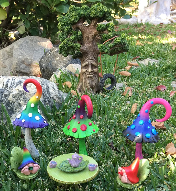 GlitZGlam Miniatur-Fee-Gartenmöbel Set Blatt Bistro-Tee-Set für Feen und Gartenzwerge