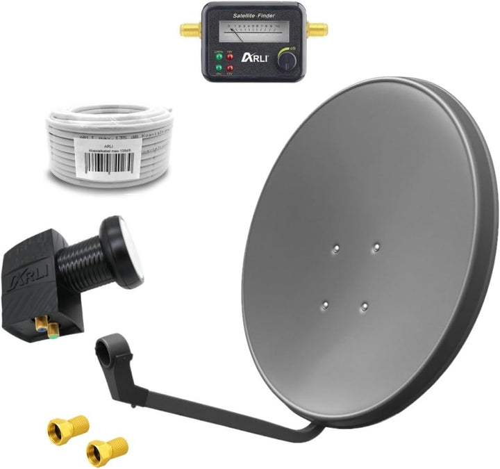60cm HD Sat Anlage Twin LNB + 20m Koaxialkabel 135dB + Satfinder + 2 F-Stecker Digital 2 Teilnehmer