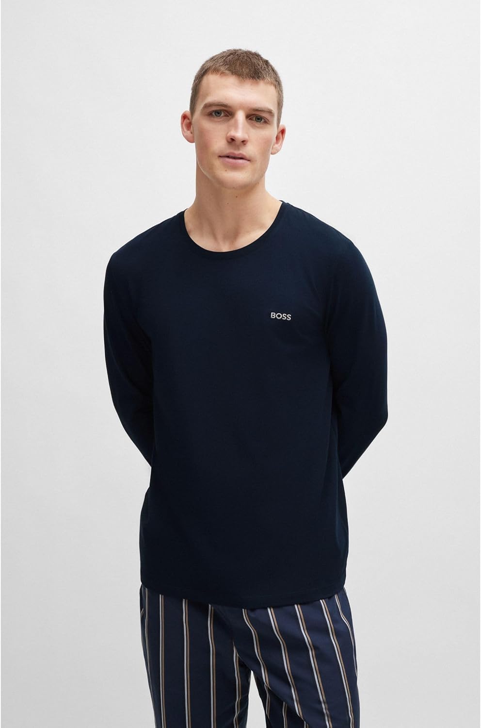BOSS Herren Mix&Match LS-Shirt R T-Shirt aus Stretch-Baumwolle mit Logo-Stickerei L Dark Blue403, L