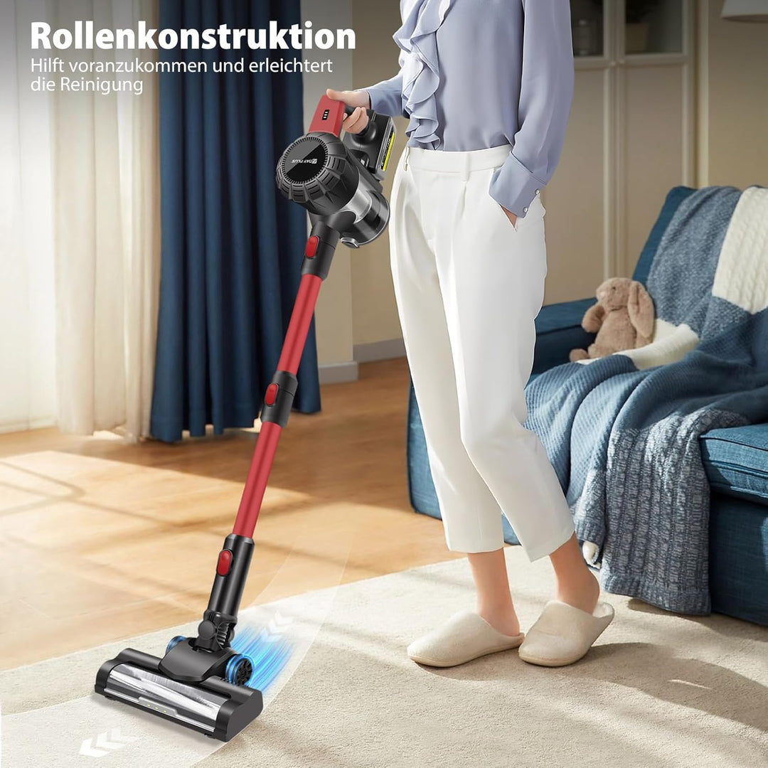 Akku Staubsauger 45000Pa/500W/40 min, Stielstaubsauger Kabellos Selbststehend Tierhaarentferner mit