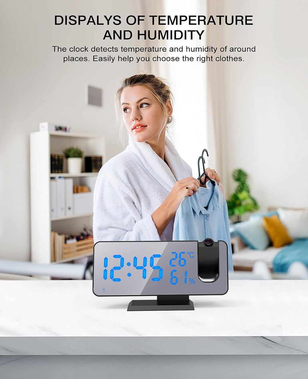 ShinePick Projektionswecker, Digital Wecker mit Projektion, Radiowecker mit USB-Anschluss Snooze Dua