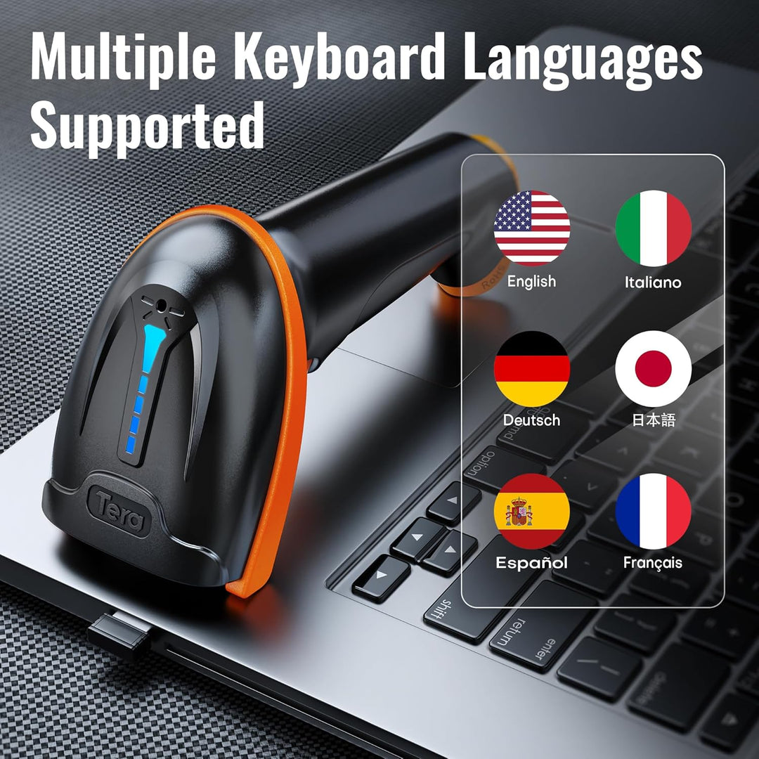 Tera Kabelloser Handheld-Barcode-Scanner 1D Laser Wireless und USB-Wired mit Akkustandsanzeige, Extr
