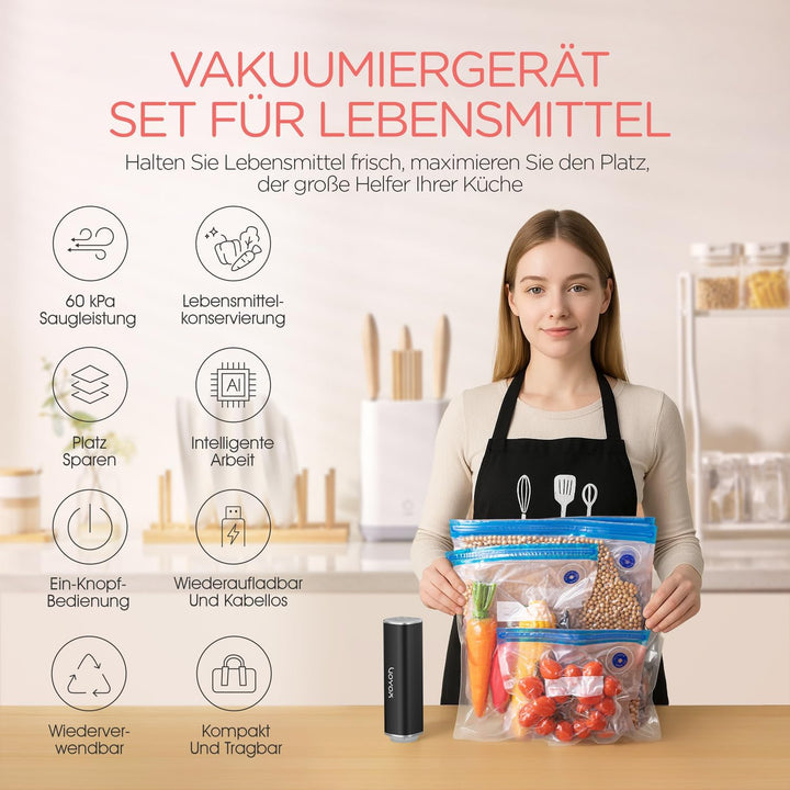 VOYOR Handvakuumierer wird zur Konservierung von Lebensmitteln, Gemüse und Obst Verwendet Wiederaufl