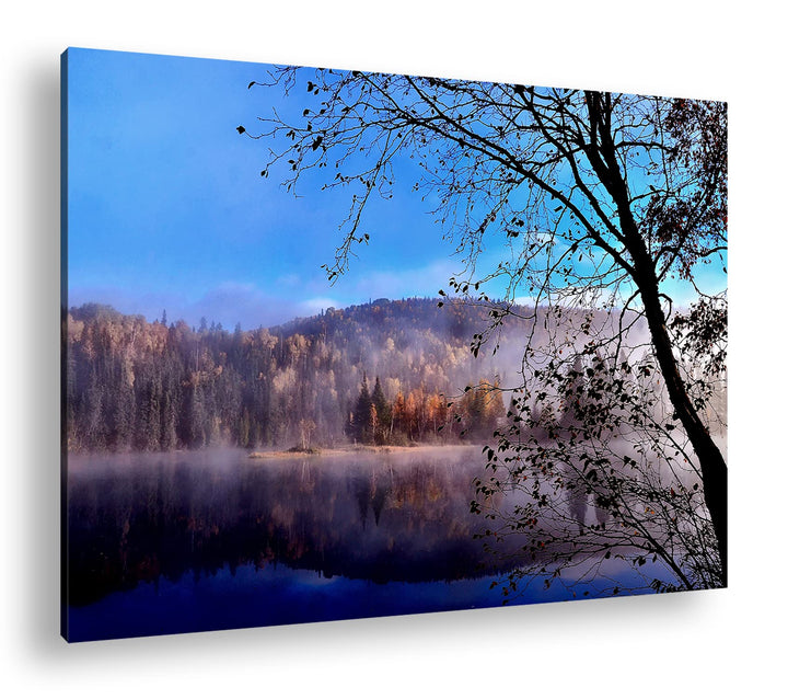 deyoli schöne Herbstlandschaft am See im Format: 80x60 als Leinwandbild, Motiv fertig gerahmt auf Ec