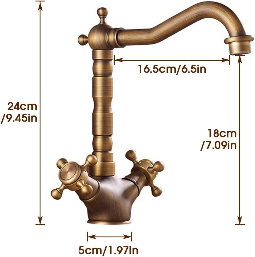 Antikes Messing Küchenarmatur, Retro Gold Wasserhahn für Küchen und Bad Waschbecken, Mischbatterie f