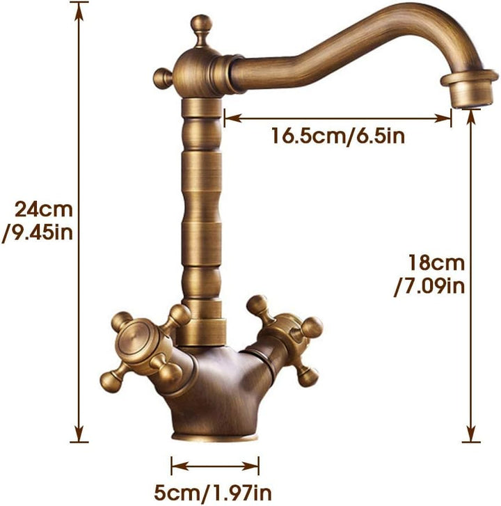 Antikes Messing Küchenarmatur, Retro Gold Wasserhahn für Küchen und Bad Waschbecken, Mischbatterie f