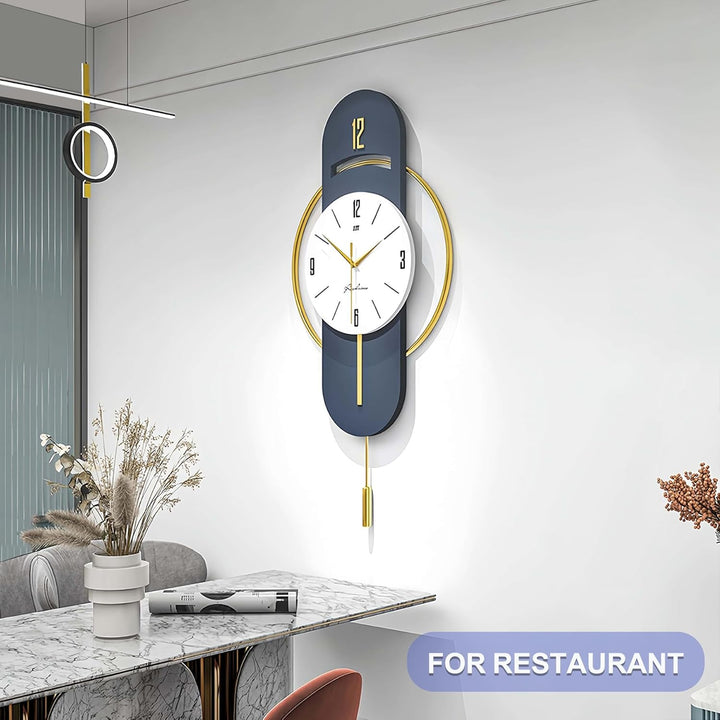 GERHWASH Grosse Moderne Wanduhr ohne Tickgeräusche - 42x84cm Designerstück in blau | Metall-Wanduhr