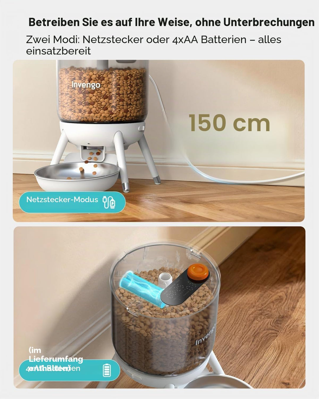 Katzenfutter Automat, Futterautomat Katze mit Zeitsteuerung, 3L Trichter, Doppelstromversorgung, Tro