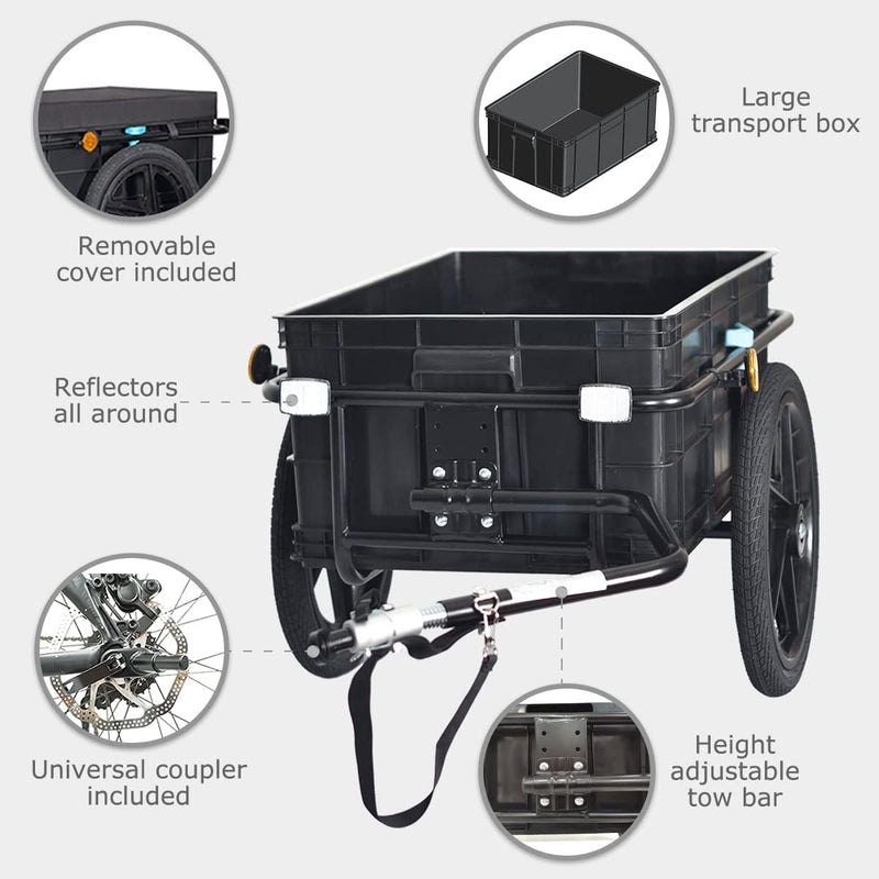 Tiggo VS Plus Fahrrad Lastenanhänger & Handwagen mit 70 Liter Transportbox Fahrradanhänger Transport
