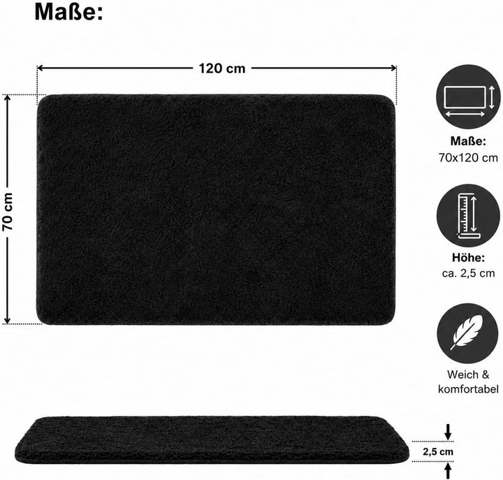 Brandsseller Badematte 70x120 cm Badezimmerteppich Badvorleger Badeteppich Schwarz