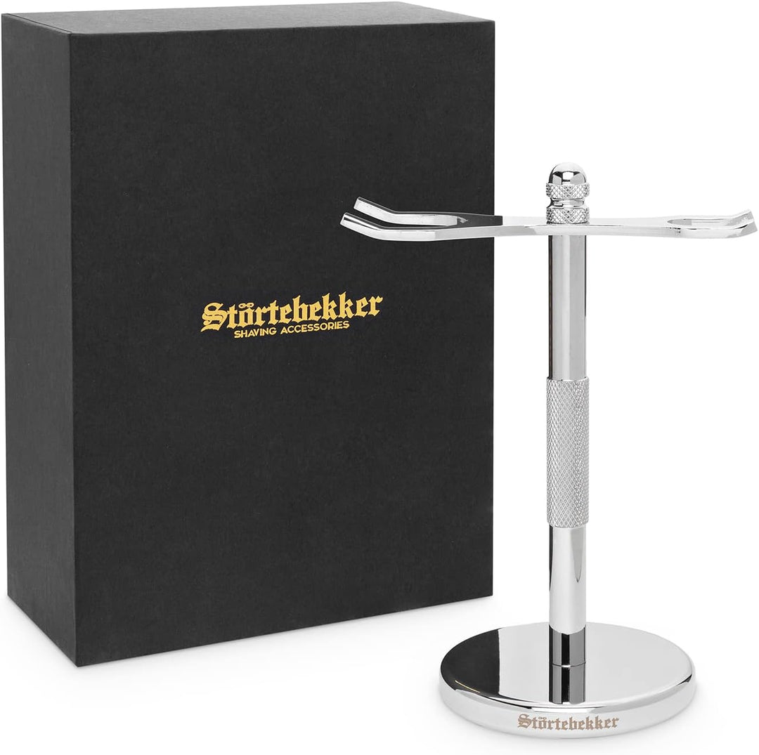 Störtebekker® Premium Rasierständer aus Edelstahl in Silber - geeignet für Rasierhobel & Rasierpinse