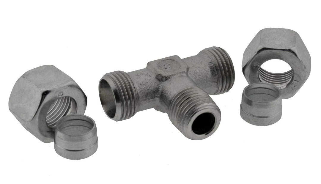 T-Schneidringverschraubung 6 L-R 1/8", Edelstahl T Stück Verschraubung leichte Baureihe