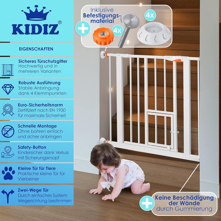 KIDIZ® Türschutzgitter Absperrgitter Treppengitter Kindergitter | mit Türe für Hunde und Katzen, Hau