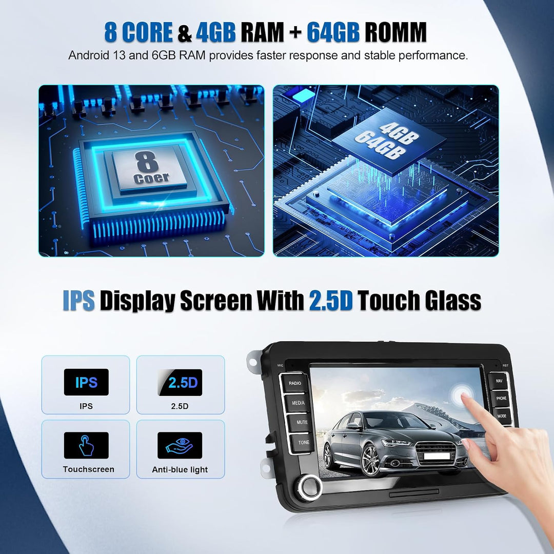 SIXWIN 8-Core 4+64G Android 15 Carplay/Android Auto/DSP Autoradio für VW Golf 5 6 Touran Polo, 7 Zol