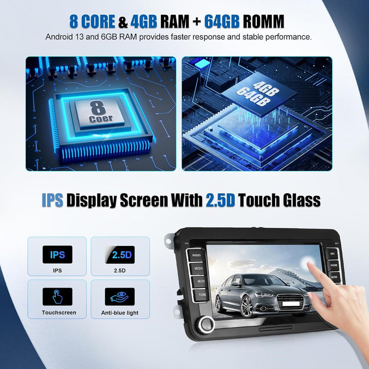 SIXWIN 8-Core 4+64G Android 15 Carplay/Android Auto/DSP Autoradio für VW Golf 5 6 Touran Polo, 7 Zol