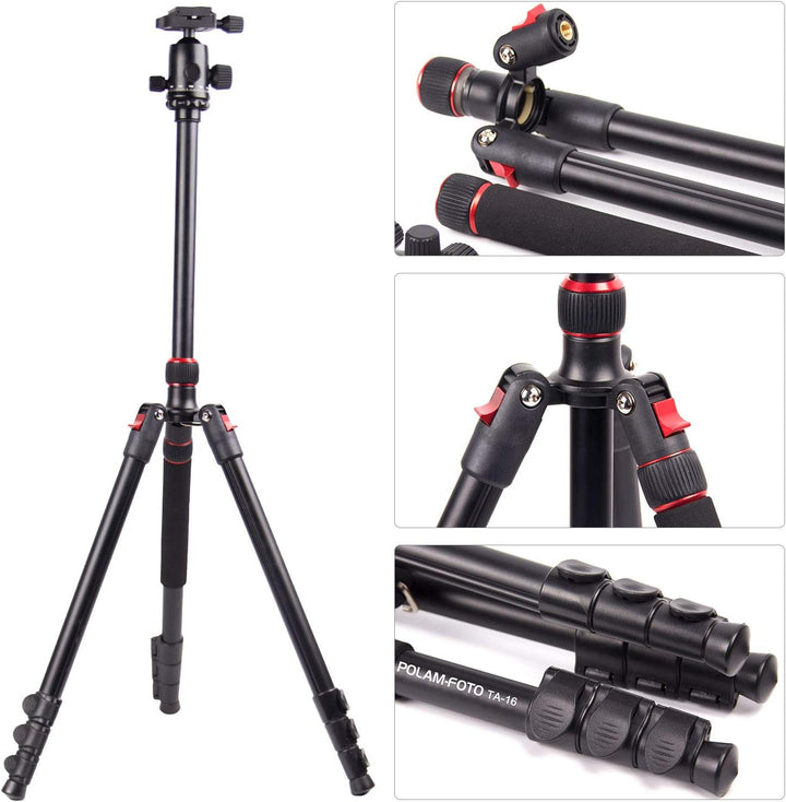 POLAM-FOTO 168cm Kamera Stativ Aluminiumlegierungen Stativ mit Einbeinstativ und 360° Kugelkopf， Rei