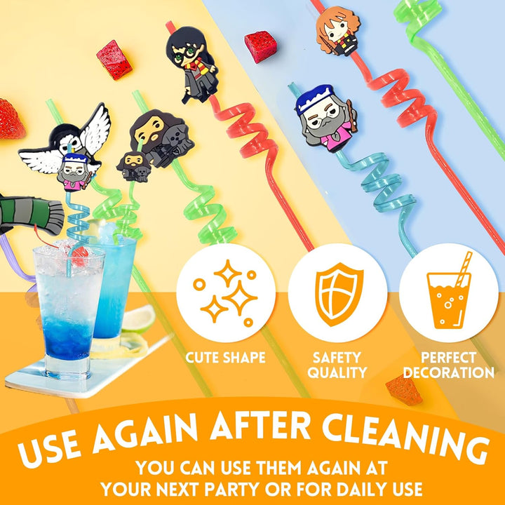 sitengjun 16 Stück Plastik Strohhalme,Harry Pot Geburtstag Party Deko,Strohhalme,Wiederverwendbare T