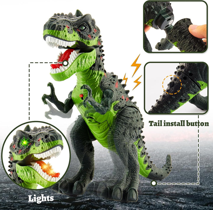HYAKIDS Dinosaurier Spielzeug mit Sprühen, Lichtern und Brüllen, Gehen, Elektronik T-Rex Dino Spielz
