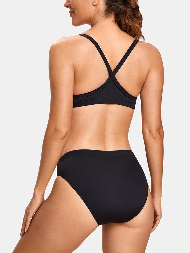 SYROKAN Damen Sport Badeanzug Bikini Set Bikinioberteil mit Licht Gepolstert XXS Schwarz, XXS Schwar