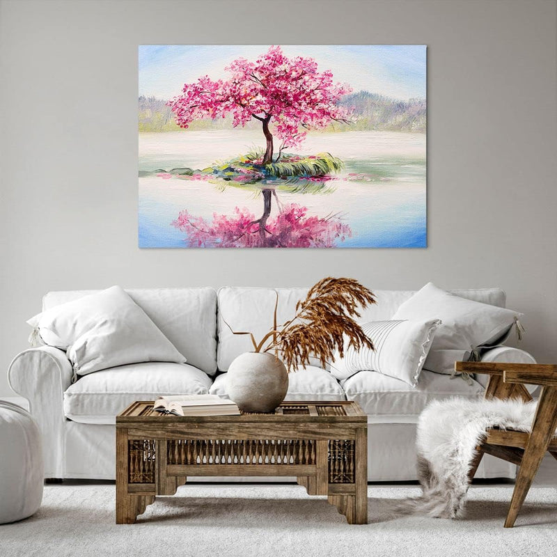 Bilder auf Leinwand 100x70cm Leinwandbild mit Rahmen Baum Abstraktion Gross Wanddeko Bild Schlafzimm