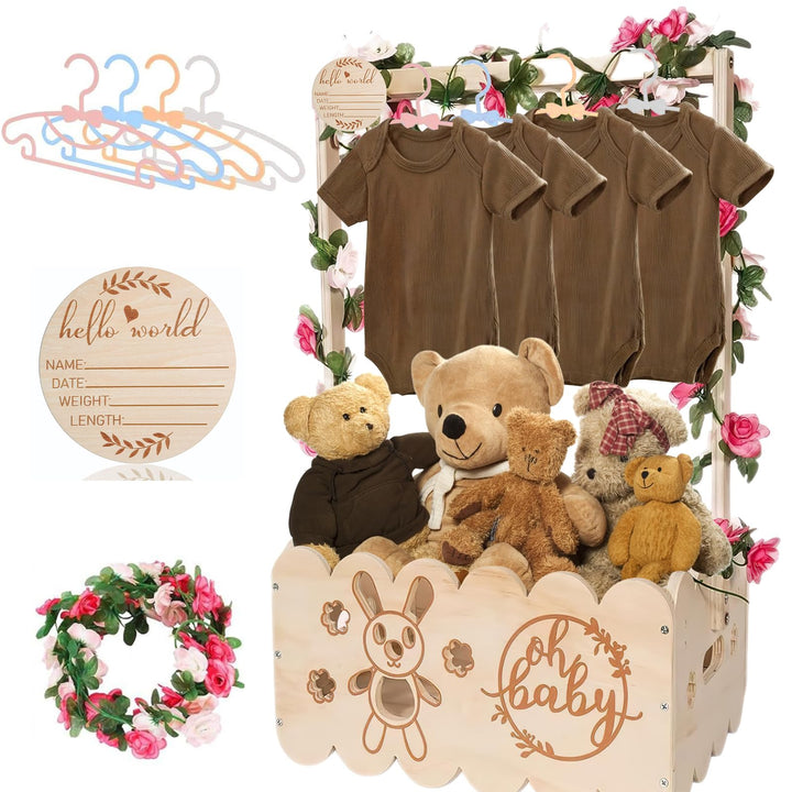 Holz Baby Geschenk Korb mit Griff, Baby-Aufbewahrungskorb Baby Dusche Kiste Schrank mit Kinder Kleid