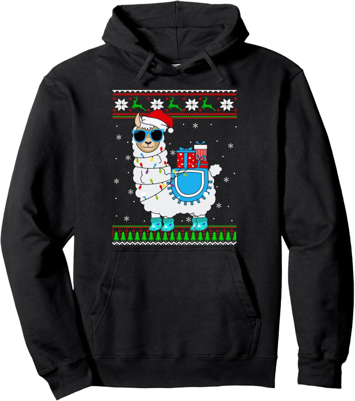 Christmas Llama Lover Sweater Santa Llama X-mas Lights Pullover Hoodie