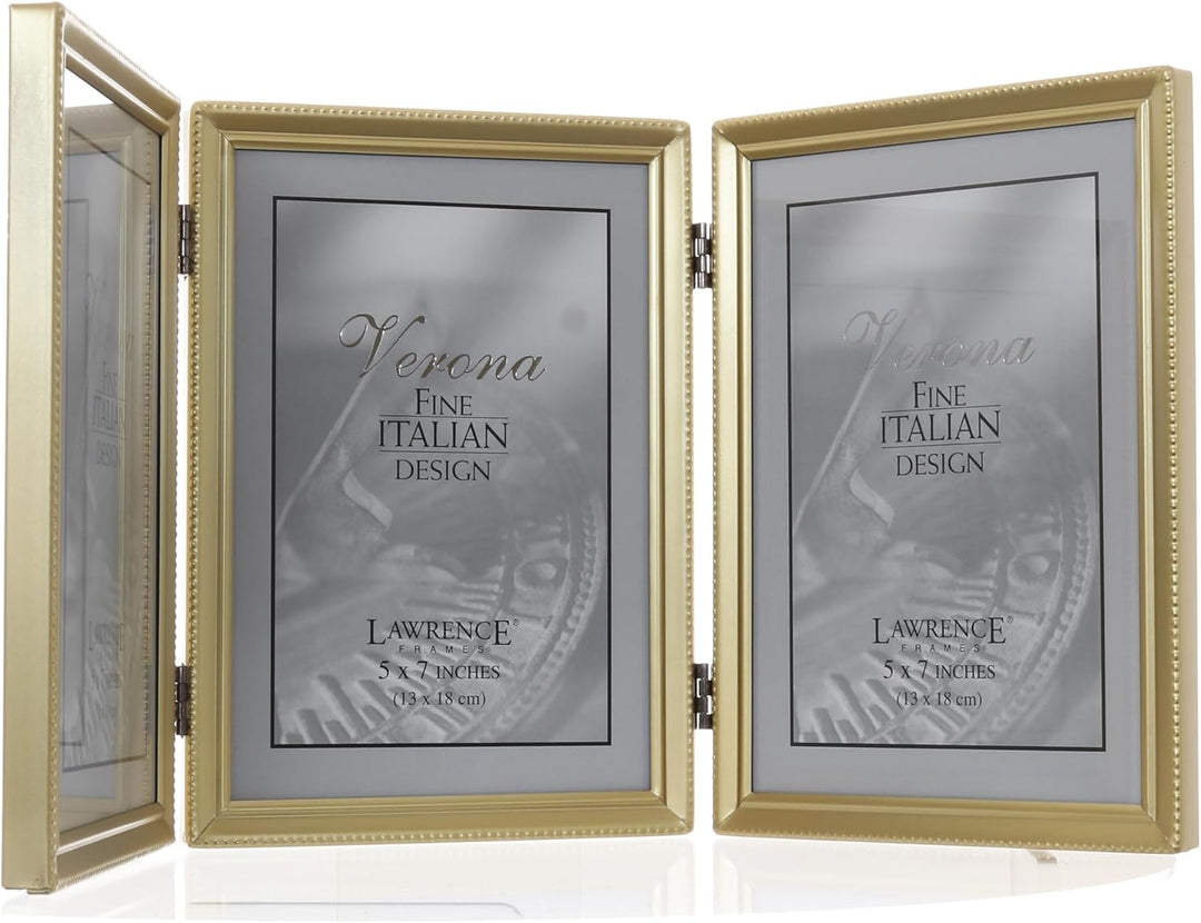 Lawrence Frames Dreifach-Bilderrahmen mit Scharnier, Messing, 12,7 x 17,8 cm, mit Perlenrand Goldfar