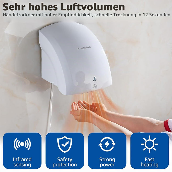 Modunful Automatischer Handtrockner Infrarotsensor Handtrockner für Badezimmer zu Hause, Extra Leise